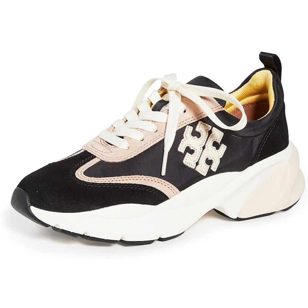 Tory Burch Good Luck Trainer Black and Natural Suede Women's Sneakers